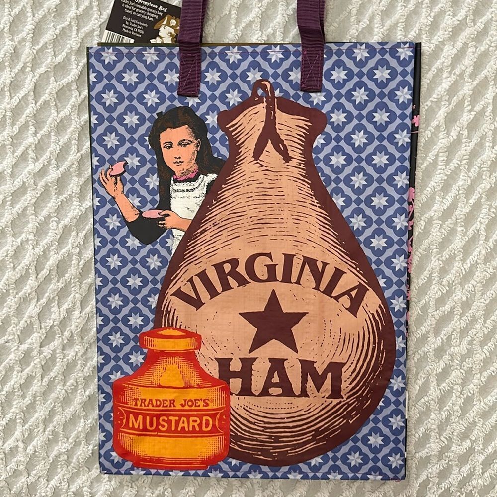 Trader Joe’s Plastic Reusable Shopping Tote Bag 6 Gallon Virginia Ham
